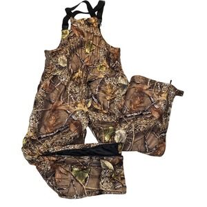 WFS‎ Burly Camo Hunting Bib Overalls Mens M Brown Insulated Zip Leg